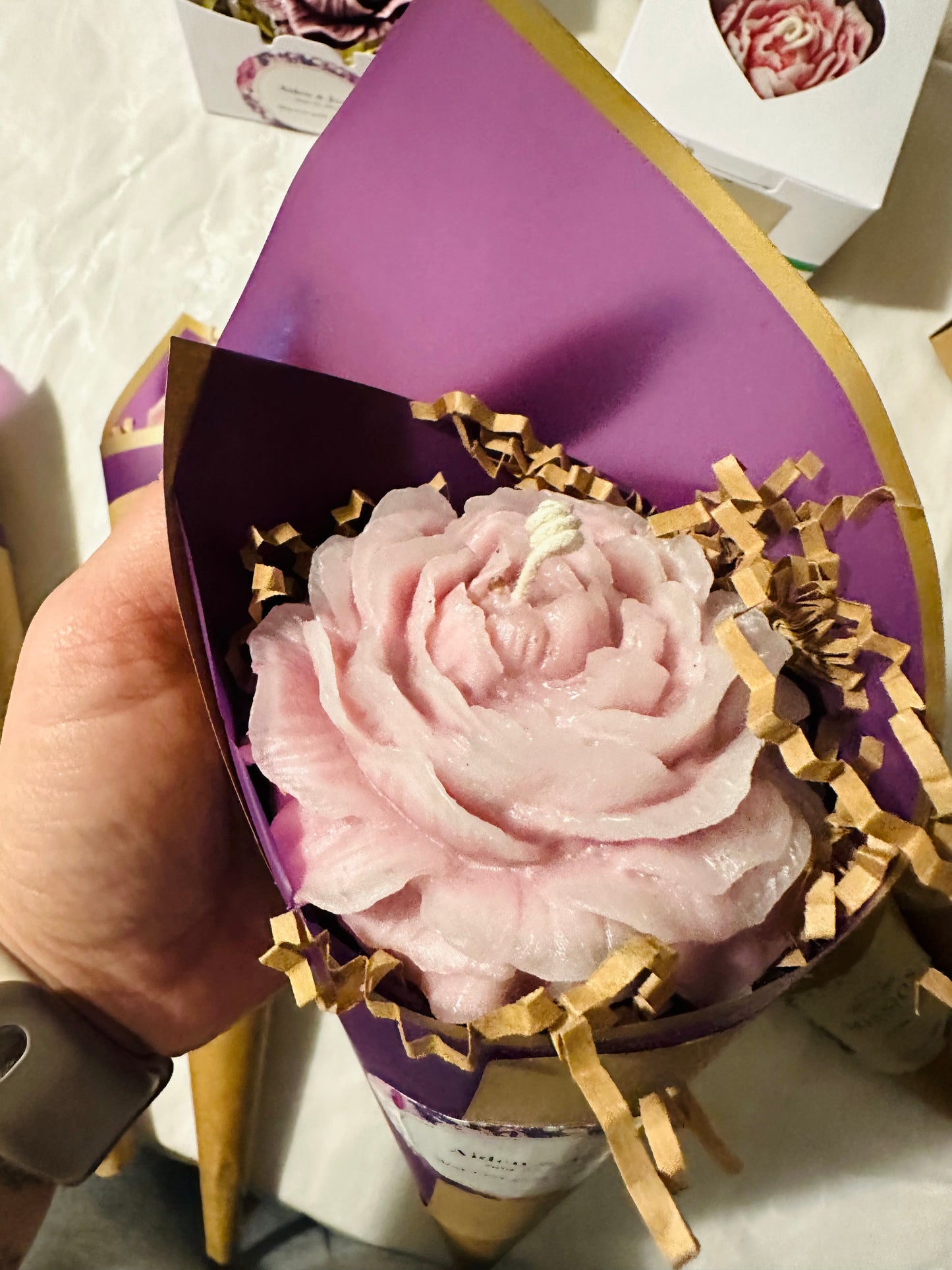 Peony or Rose Candle w/Custom Packaging